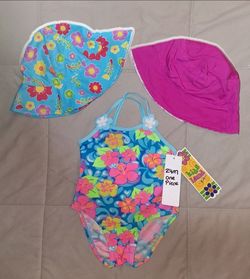 NEW toddler baby  24 months swimsuit and 2 sun hats lot $10 FIRM for ALL!