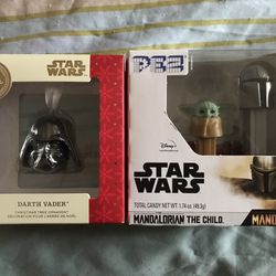 Star Wars Bundle: Darth Vader Hallmark Ornament & Mandalorian + The Child Pez dispenser