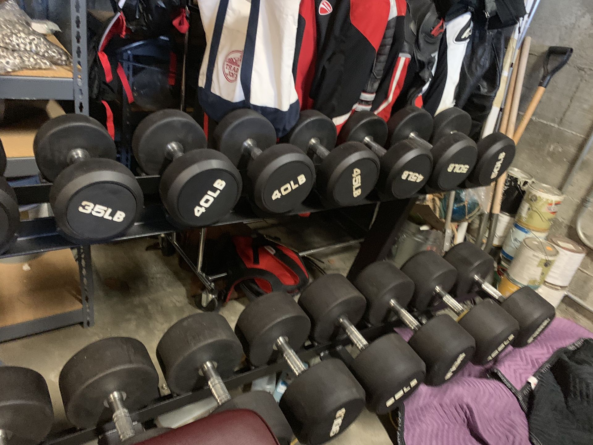 BRAND NEW - NEVER USED RUBBER COATED DUMBBELL SET - 5 to 100 with DOUBLE RACK