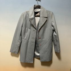 Baby Blue Vintage Leather Coat M