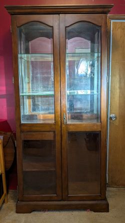 China Cabinet for displaying and storage. Real wood and glass shelves Bookshelf bar