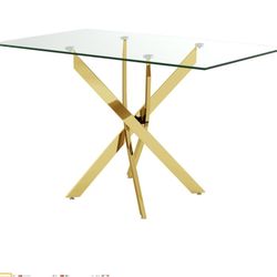 Modern Glass Top Dining Kitchen Table with Gold Chrome Legs