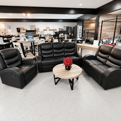 modern 3 piece leather living room reclining sofa set ( sofa + loveseat + chair )