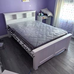 White Full Bed With Mattress 
