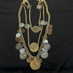 European Coin Charm Necklace 