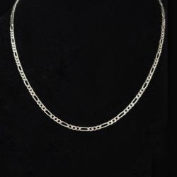 18" x 4mm Solid Sterling Silver Figaro Chain w Lobster Clasp. SS Italy, MINT!