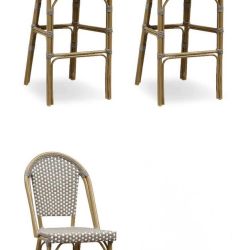 PURPLE LEAF French Bar Stool Set of 3 Bamboo Print Finish Patio Bar Stools with Back Wicker Bar Height Stool 30"