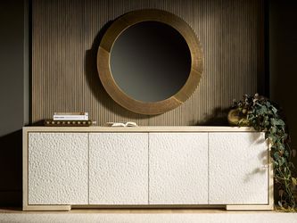 Aurora Light Oak/Carved Stone Credenza