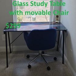Glass Kids Study Table with Universe Design + Movable Chair – Brand New!