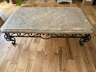 Stone Tile Top Coffee Table with Iron Base