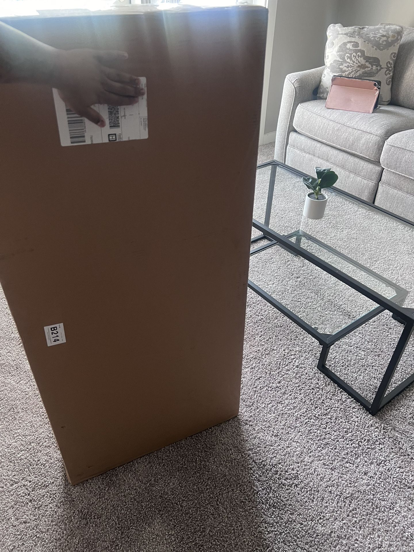 Alden Design Modern Glass Coffee Table with Metal Frame, Black