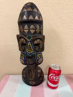 Hand-Carved Tribal Wooden Mask Wall Decor 5.75”x2.5”x16.75”