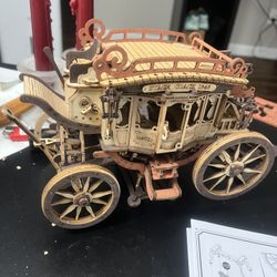 Wooden Stagecoach Music Box Wheels Turn