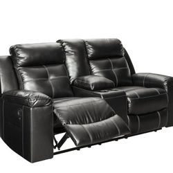 Kempten Black Reclining Loveseat with Console

