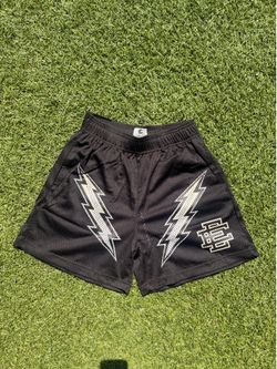 EE black lightning bolt shorts