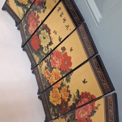 Vintage Black Lacquered Peony Folding Screen: Oriental Tabletop Decor