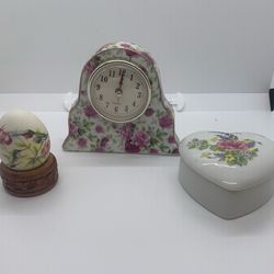 Ceramic Clock, Jewelry Holder, Hand Painted Egg