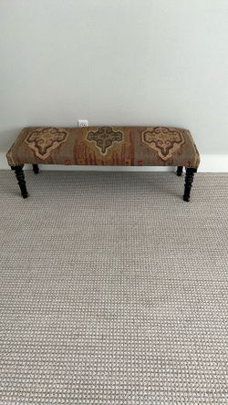 Wool Ikat Bench With Wooden Legs