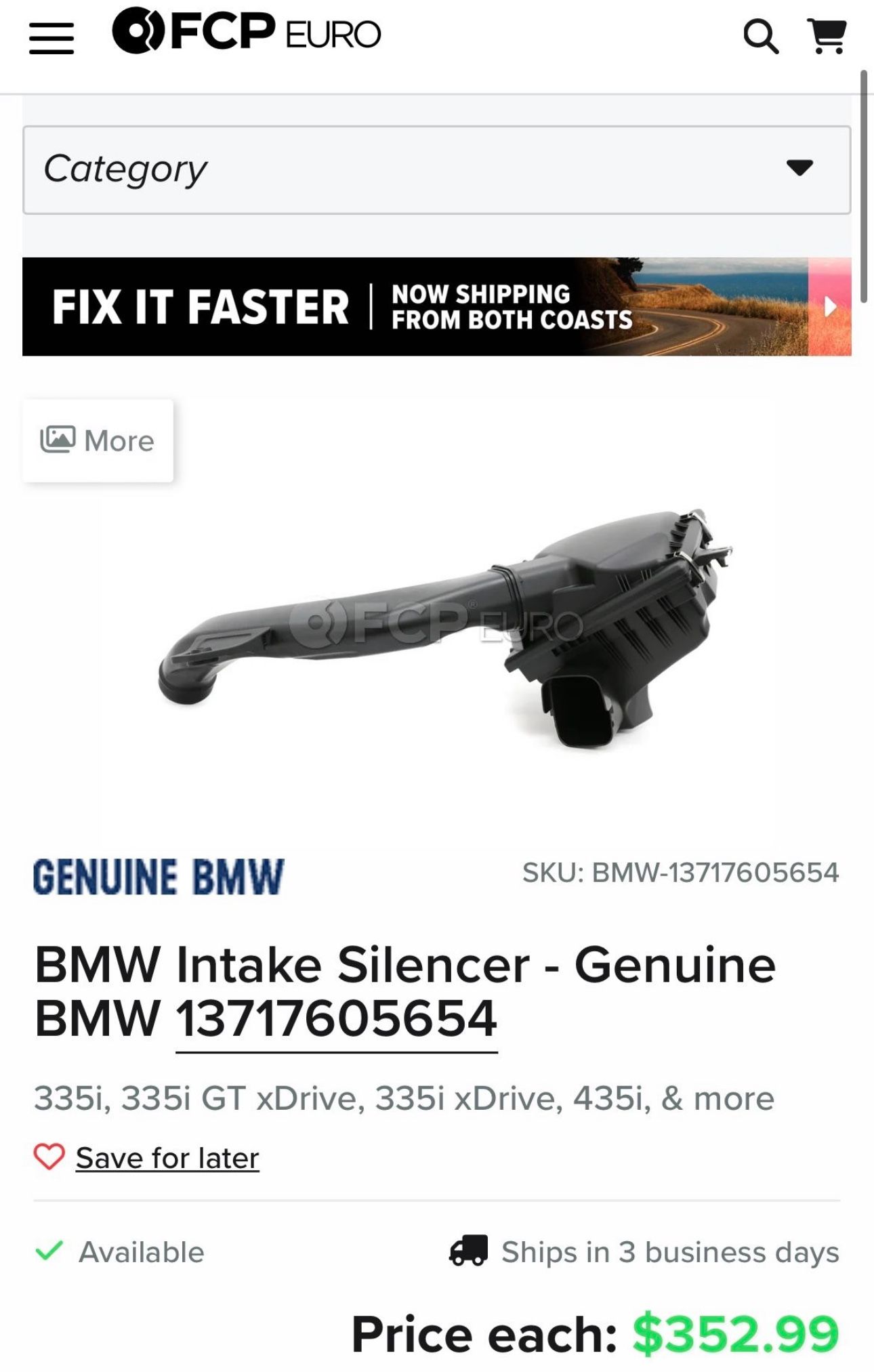 OEM Air filter Intake for BMW 435i