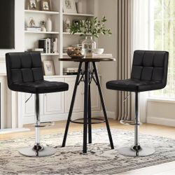 Set of 2 Adjustable Faux Leather Bar Stools,