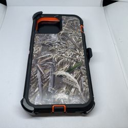 For iPhone 13 Pro Max Orange Camouflage Case With Belt Clíp Holster 