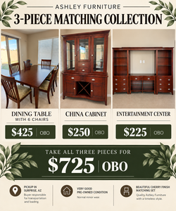 3 Piece Matching Collection - Dining Set, China Cabinet & Entertainment Center – $725 OBO