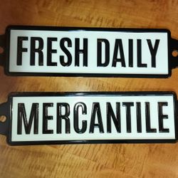 Vintage FRESH DAILY & MERCANTILE General Store Enamel Tin Signs