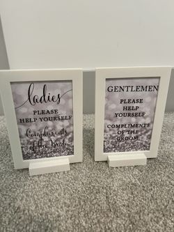 Wedding Compliments Of The Bride Groom Bathroom Basket Signs 