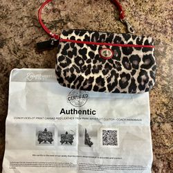 LIKE NEW Coach Park Ocelot Leopard Print Wristlet + COA