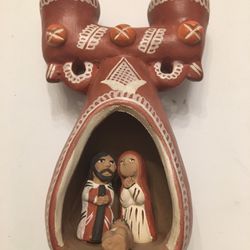 Nativity Scene Candle Holder Clay Peru