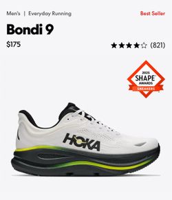 Hoka Bondi 9 Men's Sz 9.5D White Citrus Black Running Shoes Sneakers New No Box