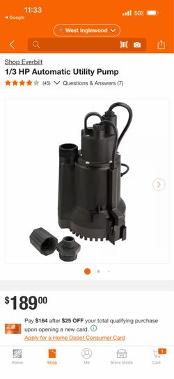 Everbilt 1/3 HP Cast Iron Submersible Sump Pump