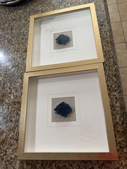 Set of 2 Gold Framed Blue Crystal Wall Art