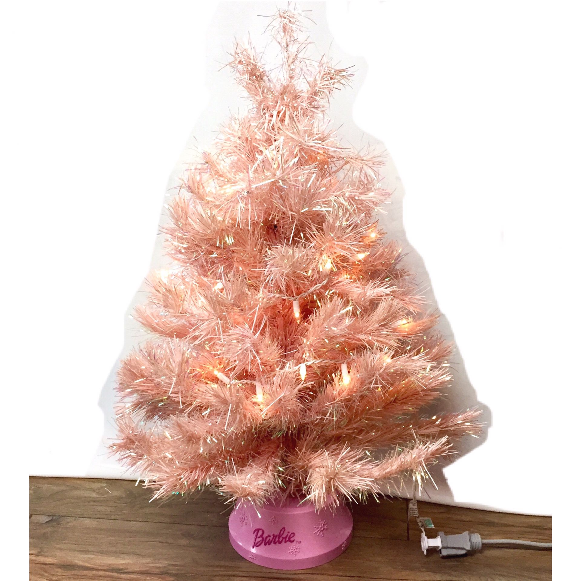 Vintage Barbie Rapunzel Shimmery Pink Tinsel 32” Christmas Tree