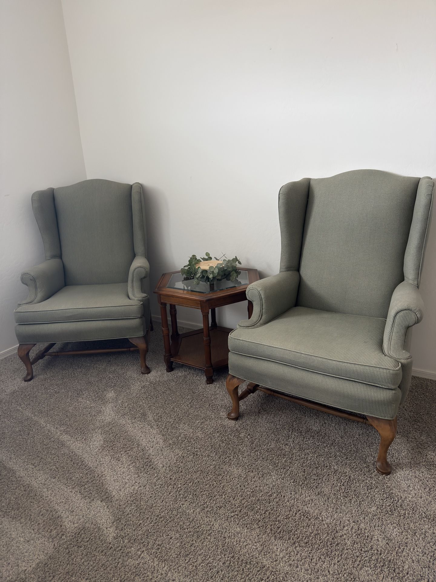 Antique Set Of Wingback Chairs (green)