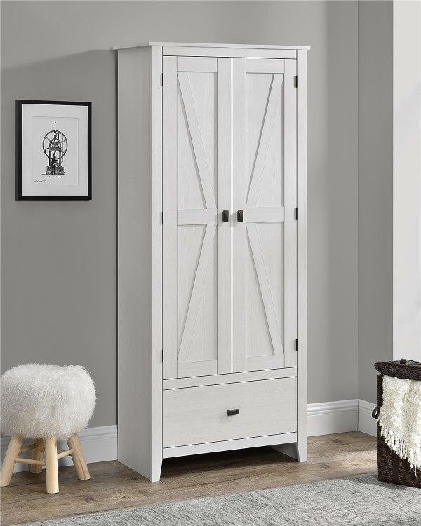 New Ameriwood HOME SystemBuild Farmington 30 inch Wide Storage Cabinet, Ivory Pine.