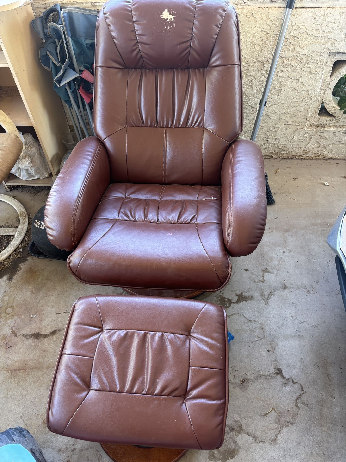 Leather Recliner And Stool