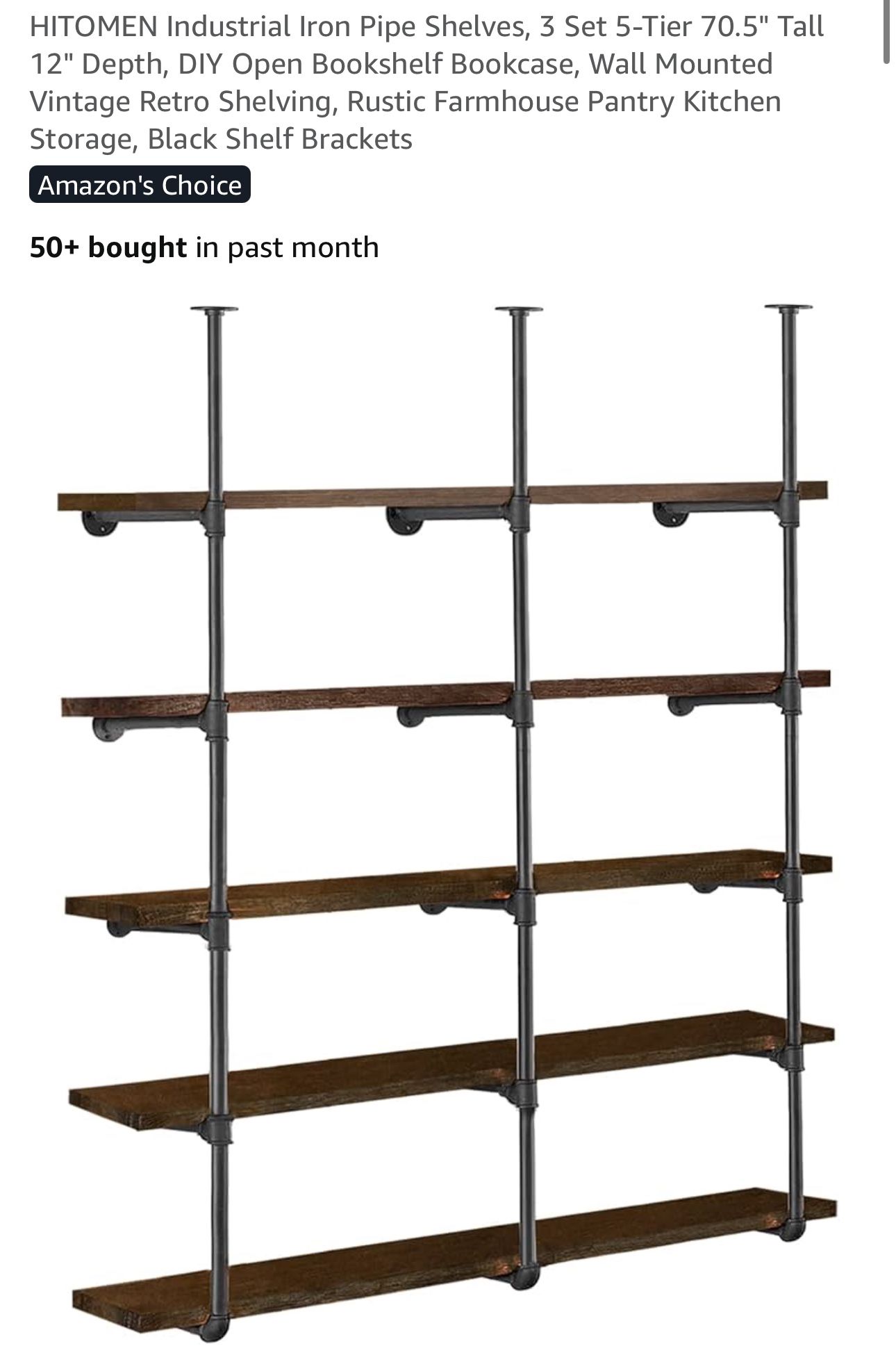 Retro Metal Pipe Shelving, 3 Sets 5-tier 70.5”, New