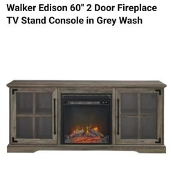 Walker Edison 60" Door Fireplace TV Console - Grey Wash