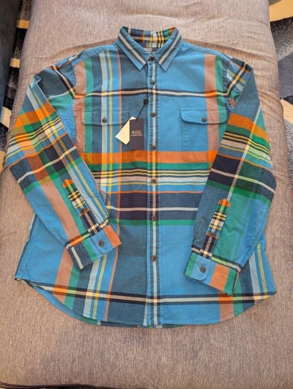 Polo Ralph Lauren Men’s XL Blue Plaid Flannel Fit Button Up Shirt NWT