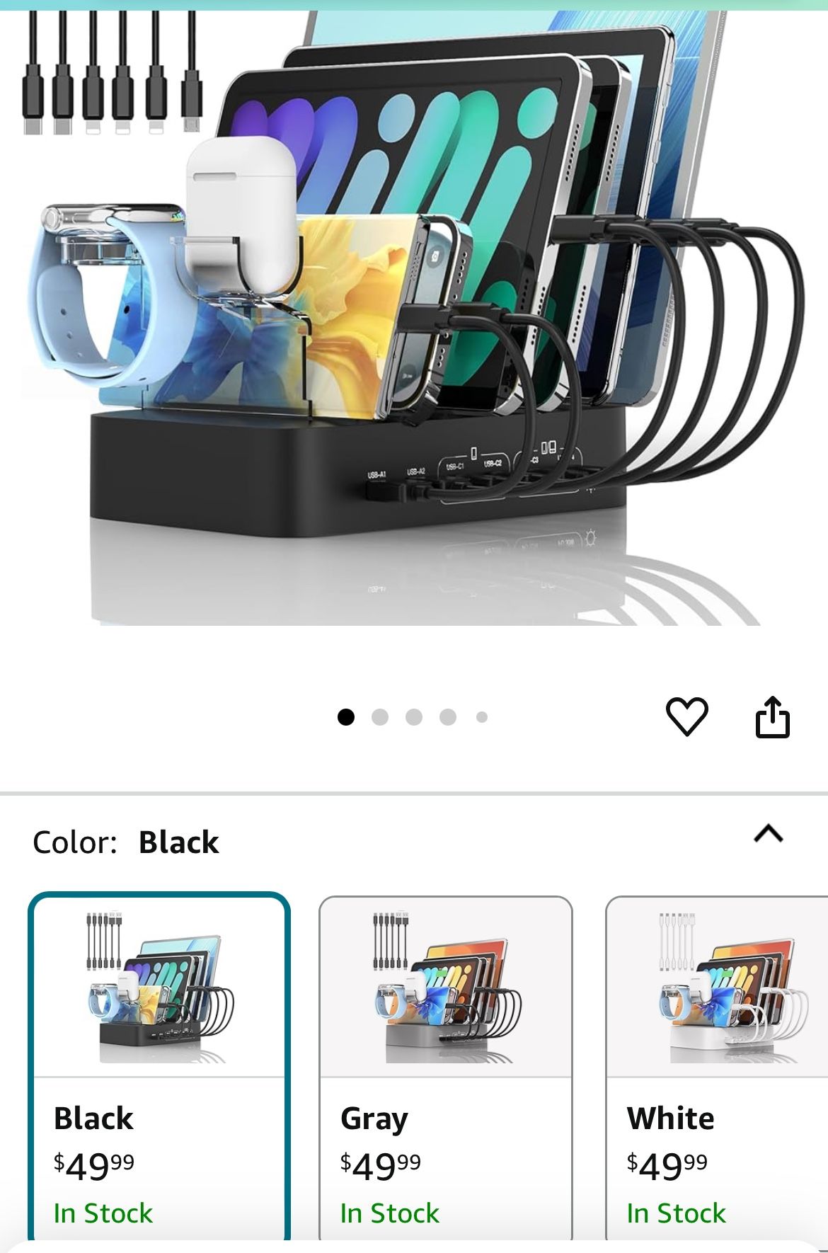 New In Box USB C Fast Charging Station for Multiple Devices,120W 6Port PD Charger Station for iPhone iPad Tablet Phone,Multi-Device Organizer Charging