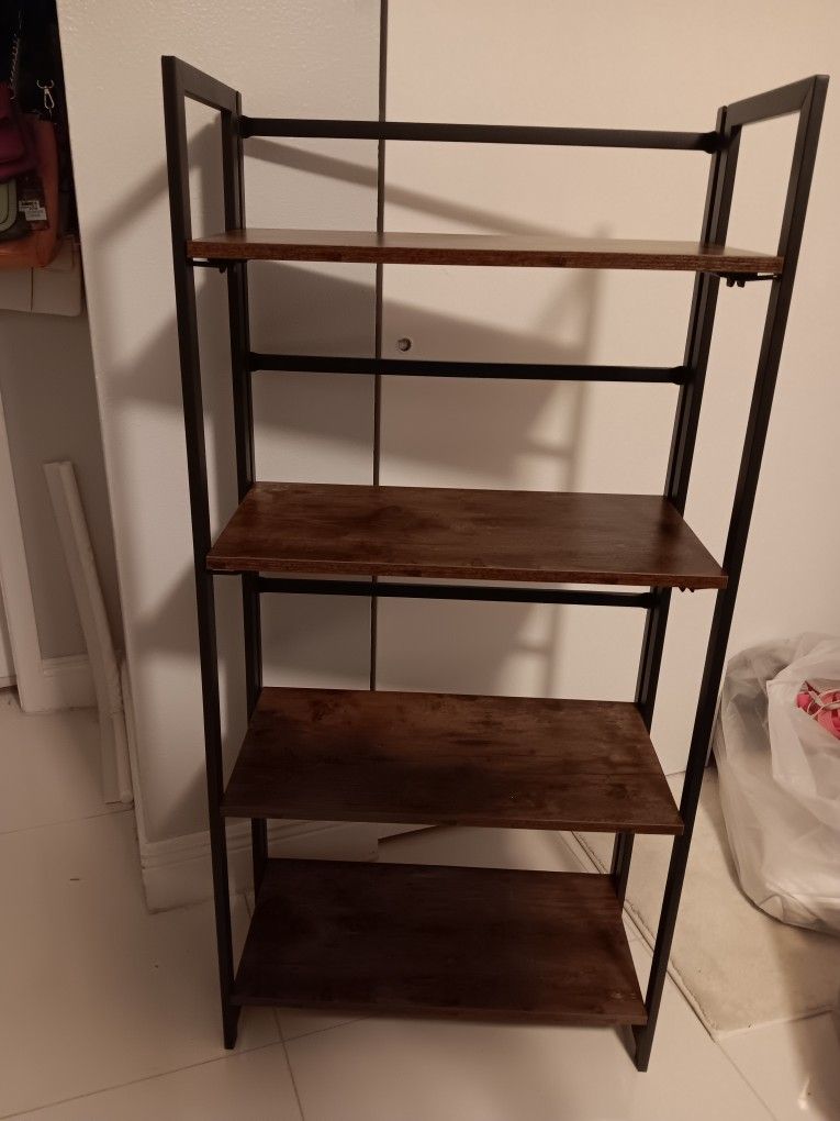 Shelf Foldable 4 Tier Wood With Metal Frame