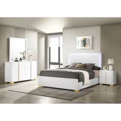 White Gloss Bedroom Set with LED Headboard| buy now pay later $599