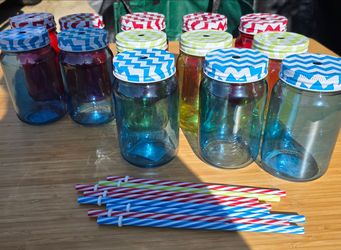 Glass mason jars with straws