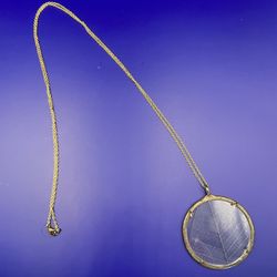 Vintage Boho Gold Tone Skeleton Leaf Glass Pendant (2”) Necklace Large 32"