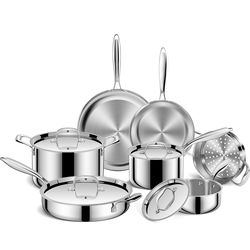 BRAND NEW Pots and Pans Set, 3 Ply 11 Piece Stainless Steel Cookware Set