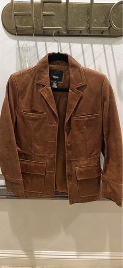 Brown Leather Button-Up Blazer Jacket- small