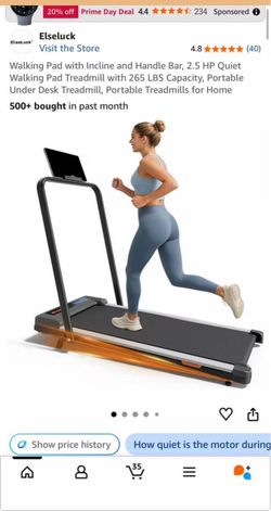 Elseluck Walking Pad Treadmill with Incline & Handlebar (2.5 HP, 265 LBS Capacity)
