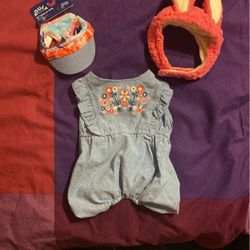 XS Dog romper and Two Hats