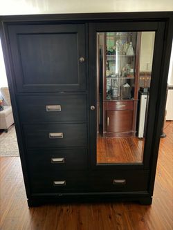 Black Wood Armoire Dresser with Mirror and Drawers
